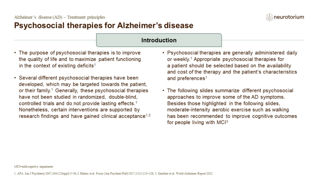 Psychosocial therapies for Alzheimer’s disease
