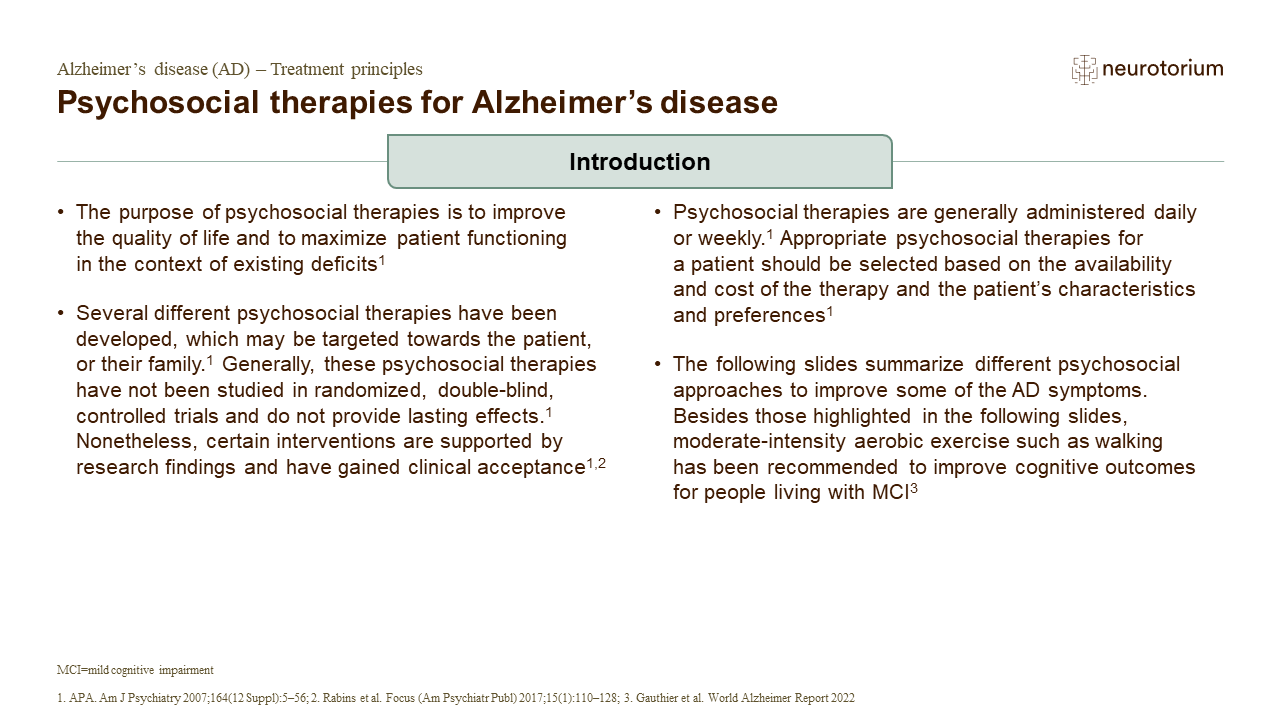 Psychosocial therapies for Alzheimer’s disease