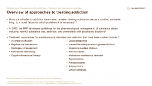 This slide illustrates the overview of approaches to treating addiction