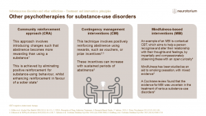 This slide illustrates different psychotherapies for substance-use disorders