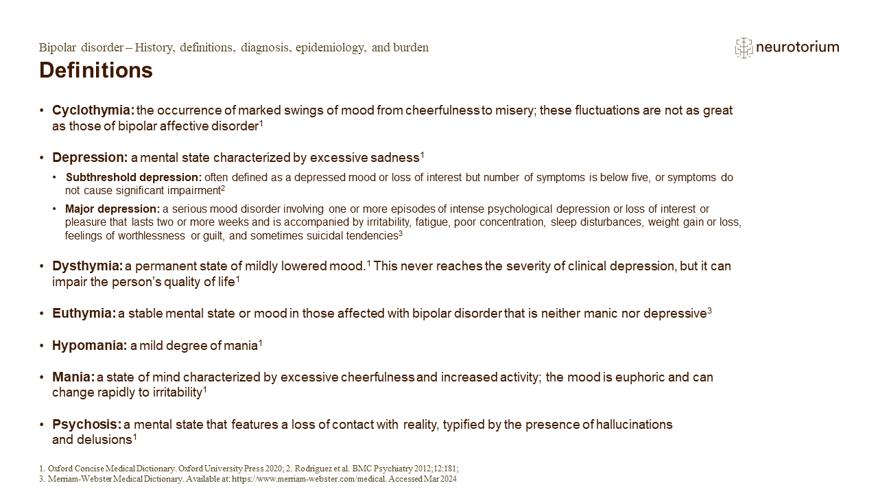 Bipolar disorder definitions