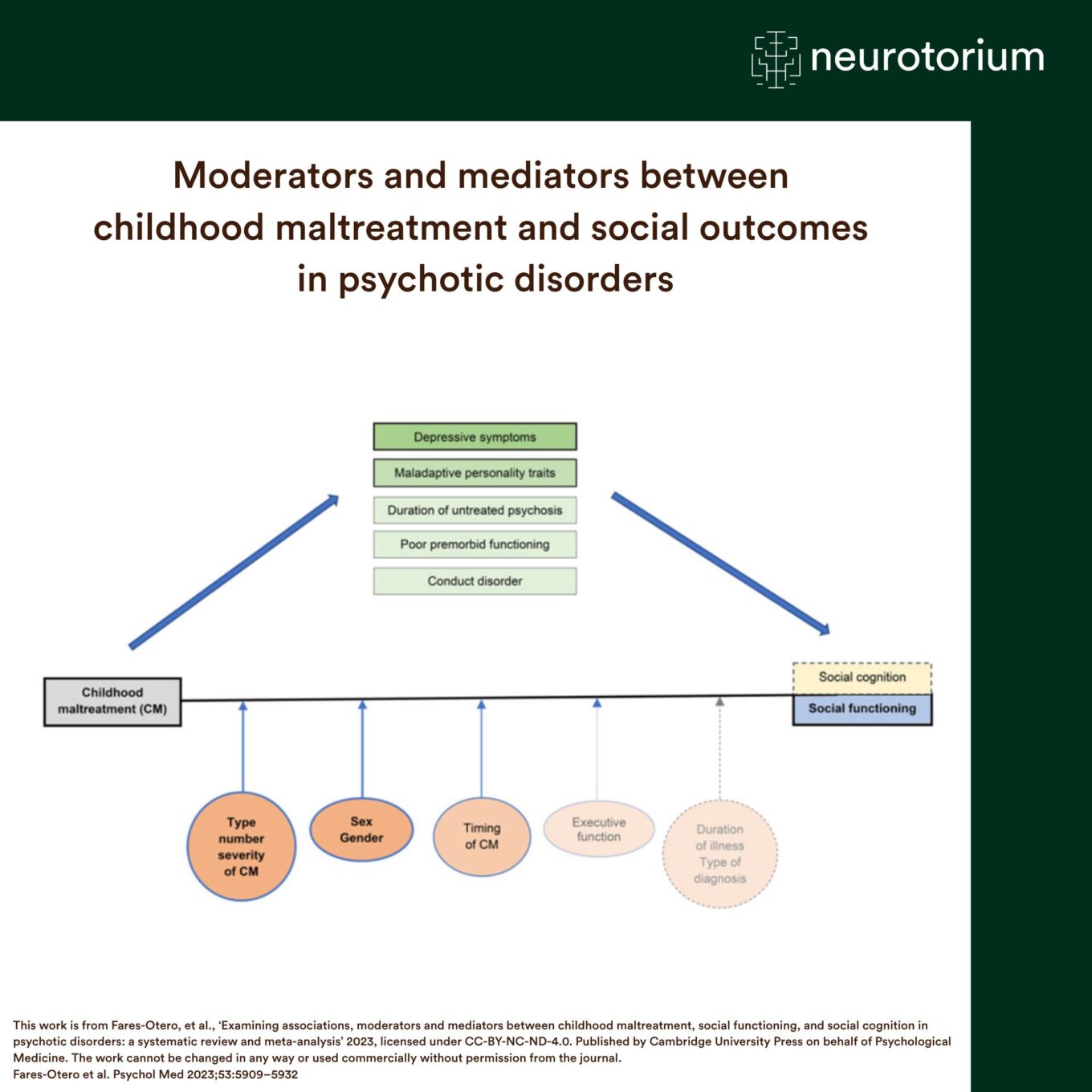 Model showing mediators and moderators linking childhood maltreatment to social functioning and social cognition in psychotic disorders