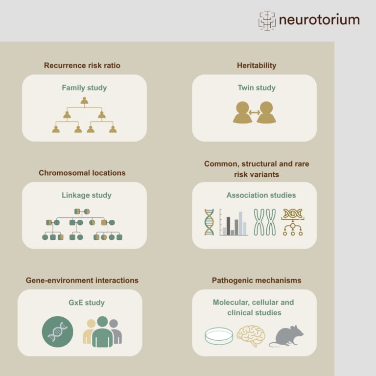 An overview of methods used within genetic research related to anxiety, including family, twin, linkage, association, GxE, and molecular, cellular and clinical studies.