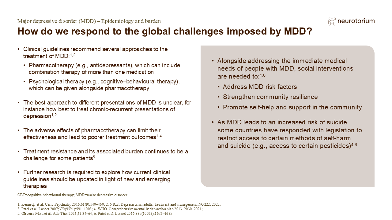 How do we respond to the global challenges imposed by MDD?