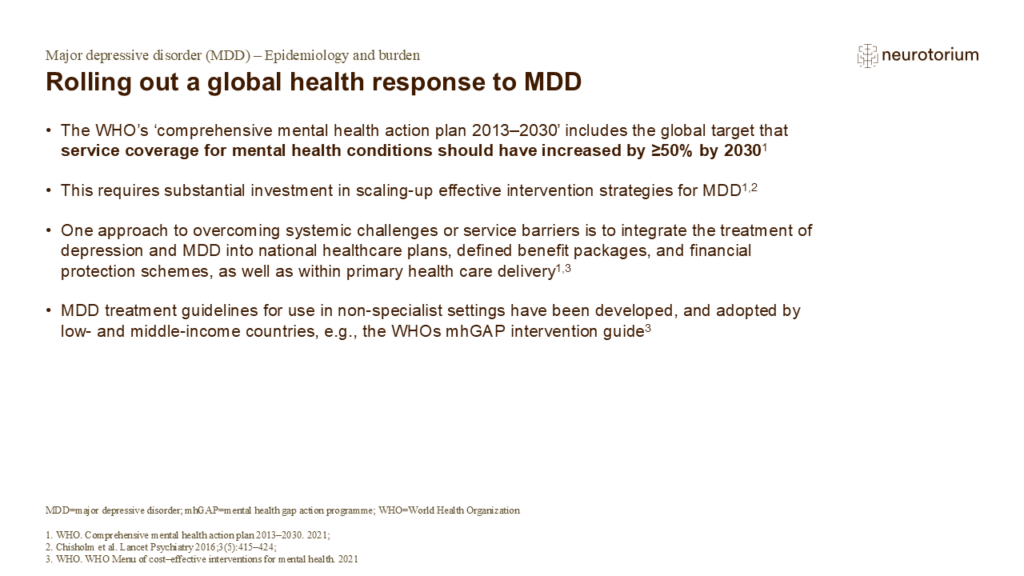 Rolling out a global health response to MDD