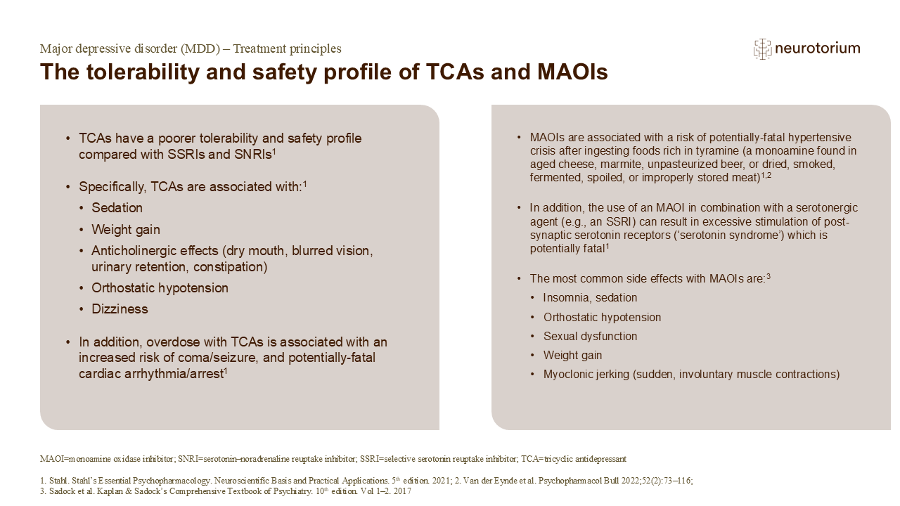The tolerability and safety profile of TCAs and MAOIs