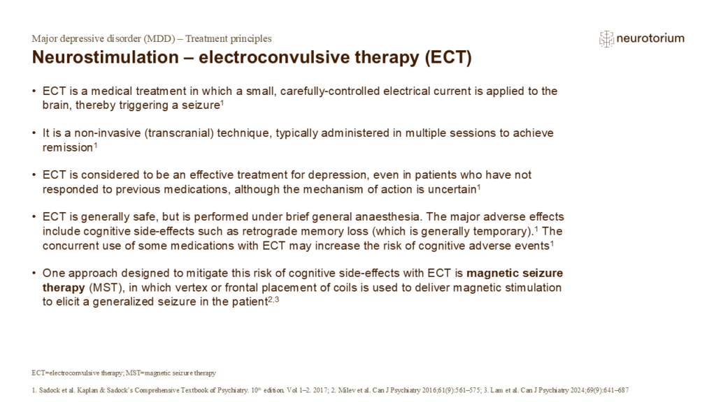 Neurostimulation – electroconvulsive therapy (ECT)