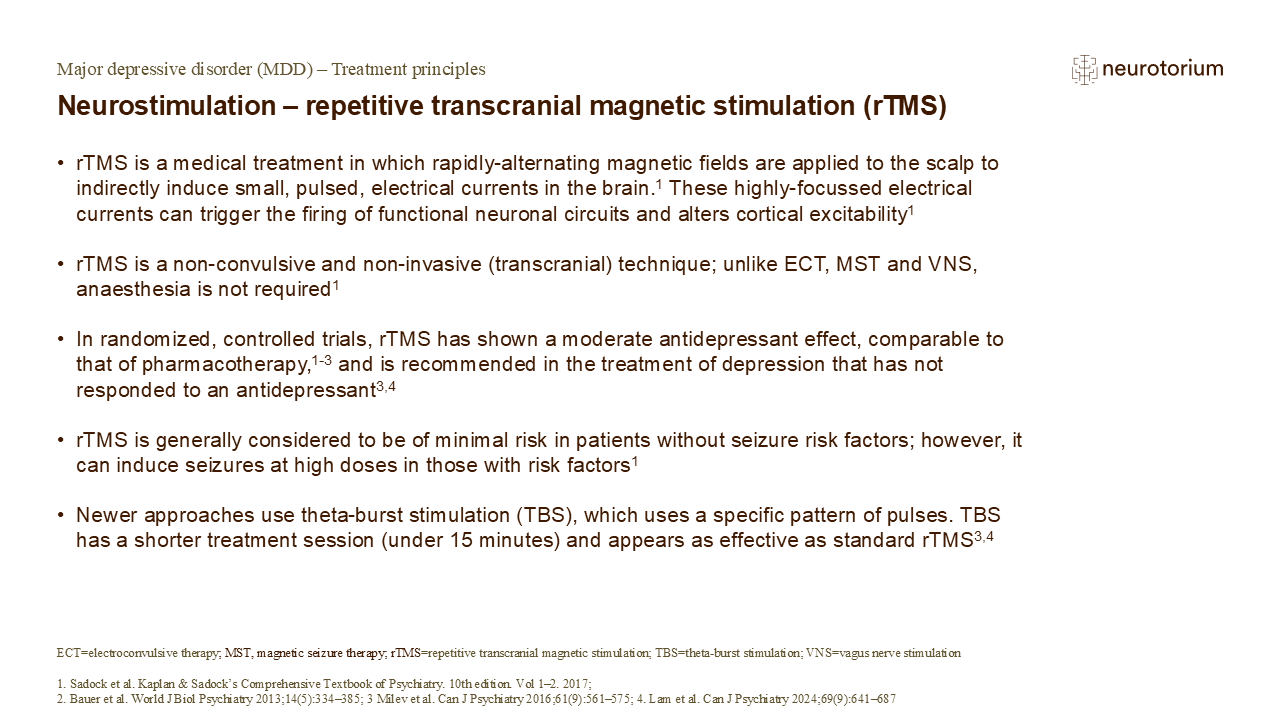 Neurostimulation – repetitive transcranial magnetic stimulation (rTMS)