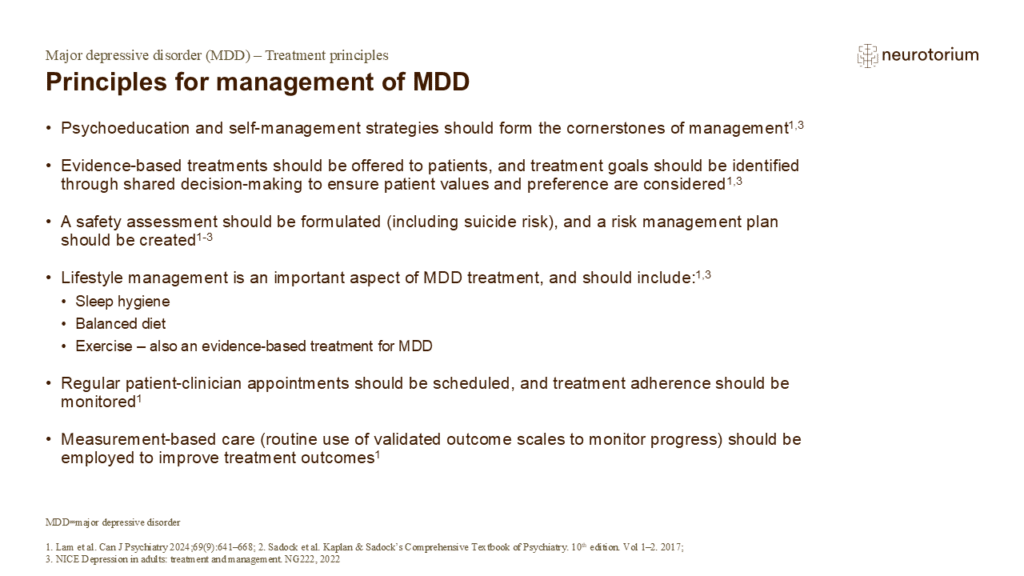 Principles for management of MDD