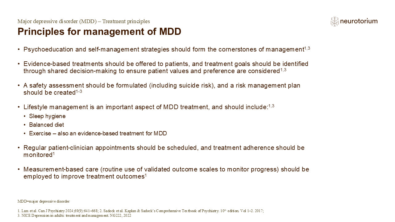 Principles for management of MDD