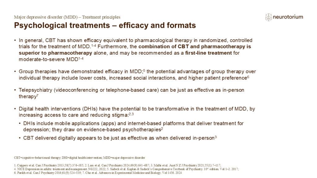 Psychological treatments – efficacy and formats