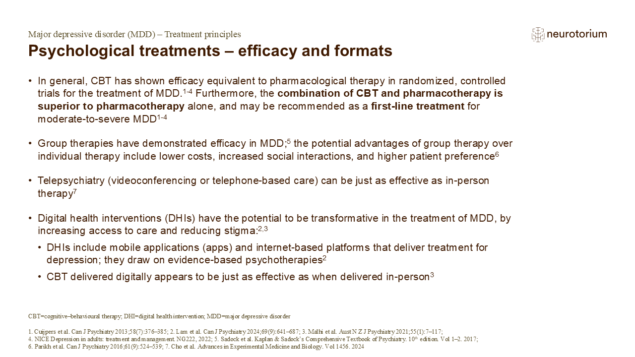 Psychological treatments – efficacy and formats