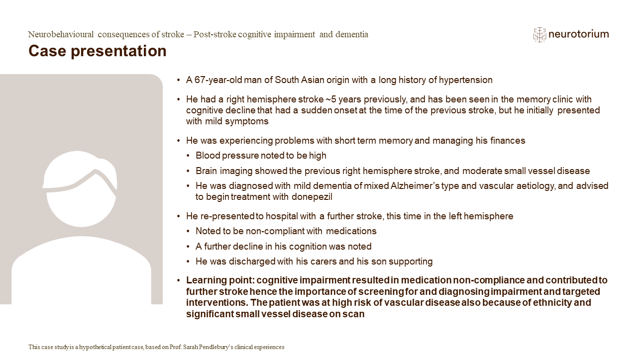cognitive impairment resulted in medication non-compliance and contributed to further stroke hence the importance of screening for and diagnosing impairment and targeted interventions.