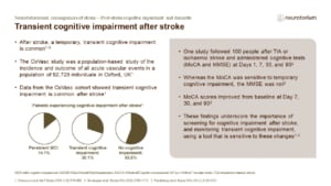 These findings underscore the importance of screening for cognitive impairment after stroke, and monitoring transient cognitive impairment, using a tool that is sensitive to these changes