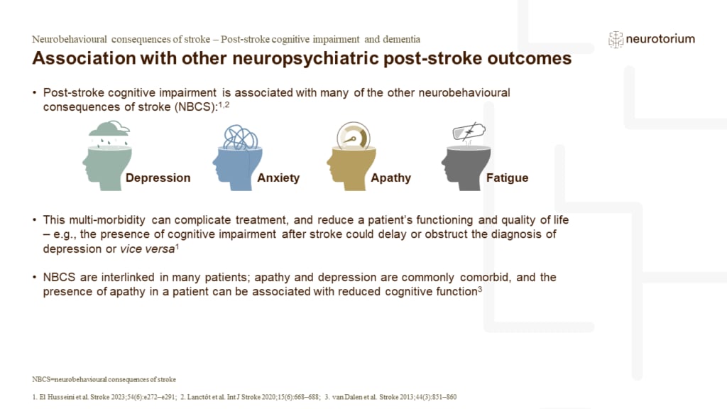 NBCS are interlinked in many patients; apathy and depression are commonly comorbid, and the presence of apathy in a patient can be associated with reduced cognitive function