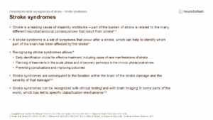 A stroke syndrome is a set of symptoms that occur after a stroke, which can help to identify which part of the brain has been affected by the stroke