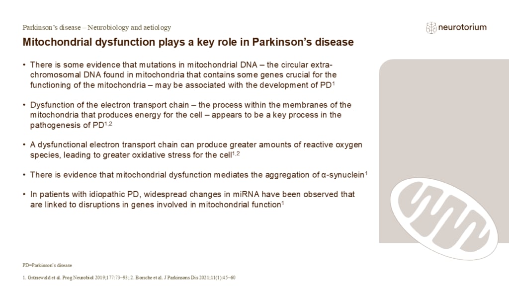 Mitochondrial dysfunction plays a key role in Parkinson’s disease