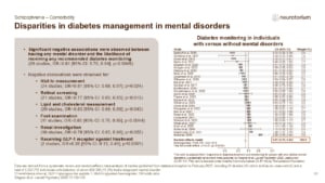 Slide showing disparities in diabetes management in mental disorders