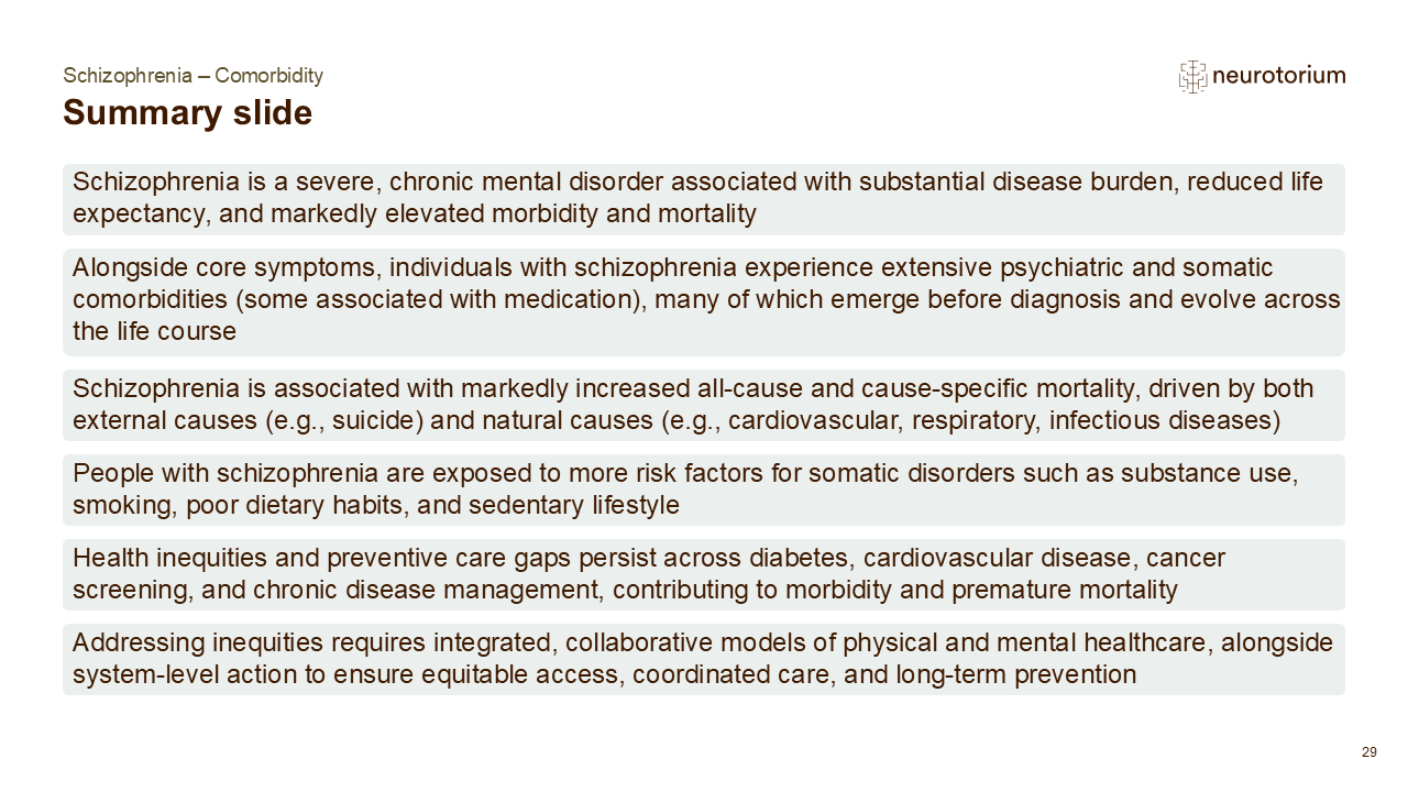 Slide summarizing the Schizophrenia comorbidities slide deck