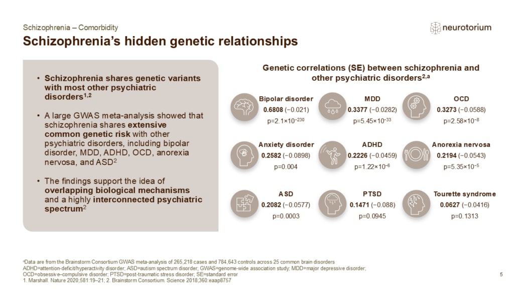 Slide showing genetic relationships in schizophrenia