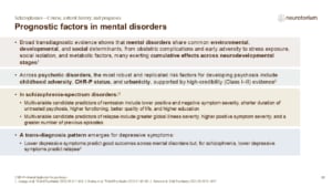 Slide showing prognostic factors and outcome predictors across mental disorders