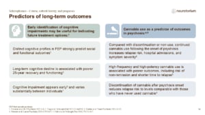 Slide showing cognitive impairment and cannabis use as predictors of long-term outcomes in first-episode psychosis