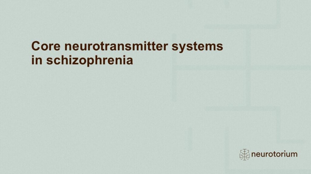 Slide introducing the Core neurotransmitter systems in schizophrenia chapter