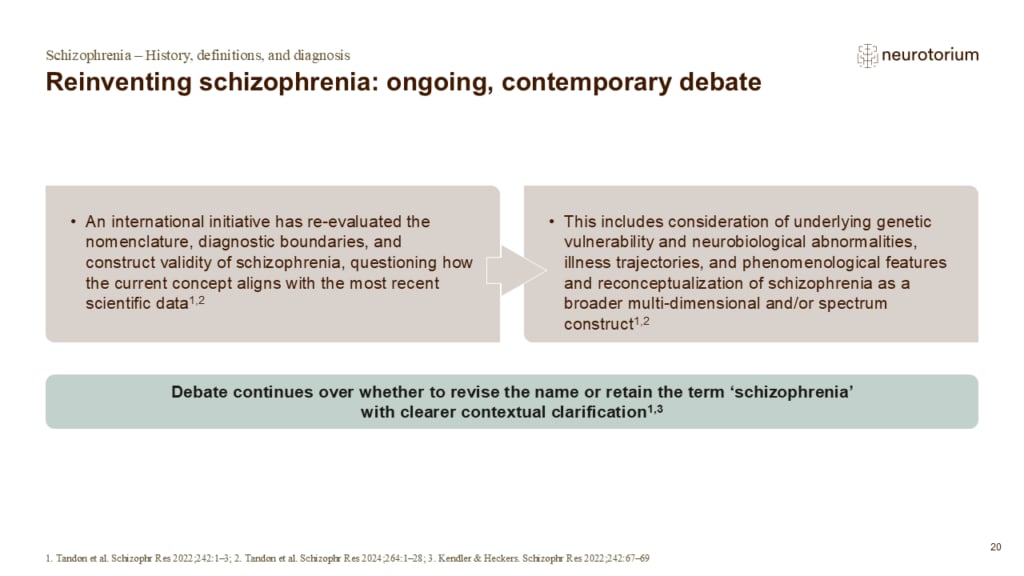 Slide about revising or retaining the term 'schizophrenia'