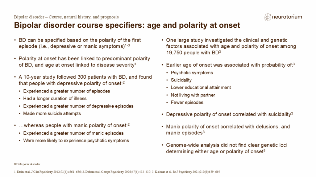 Bipolar disorder course specifiers: age and polarity at onset