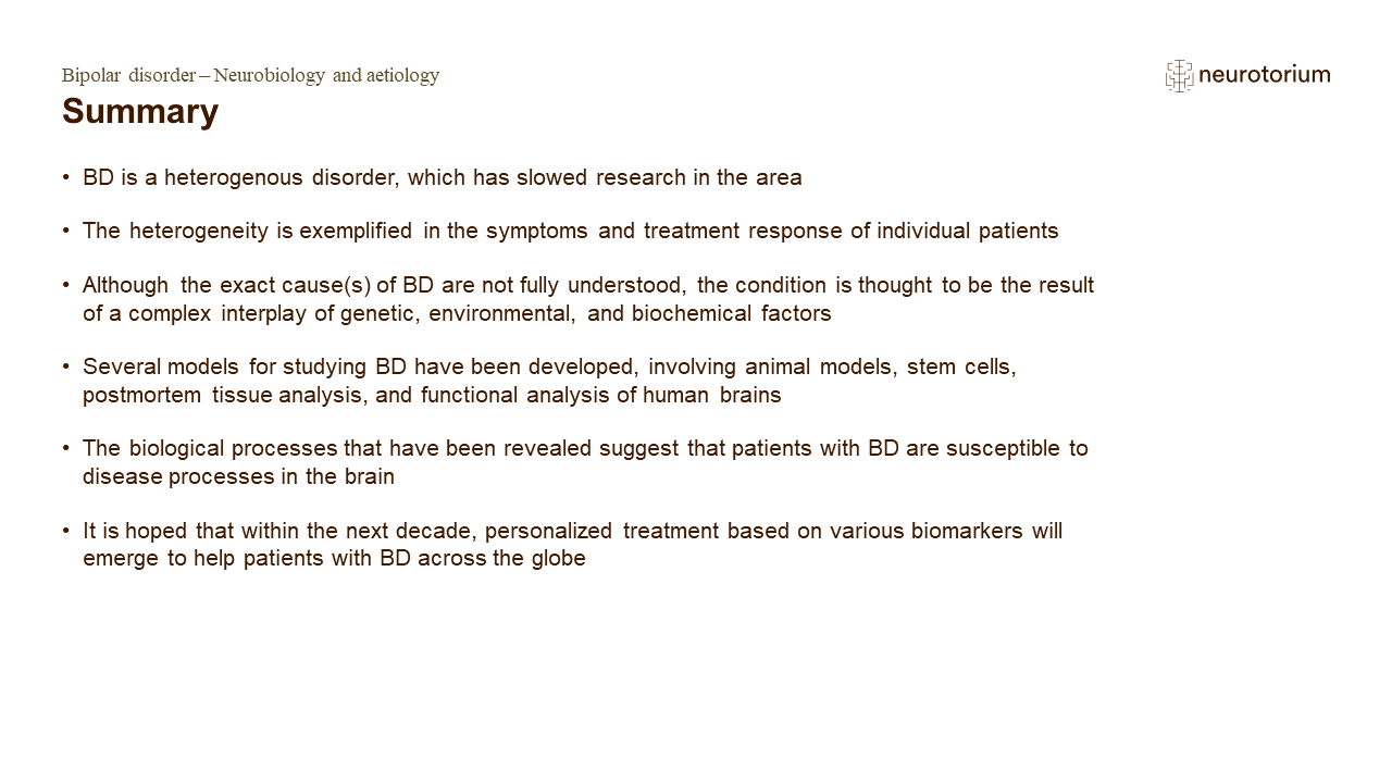 Summary Bipolar disorder – Neurobiology and aetiology