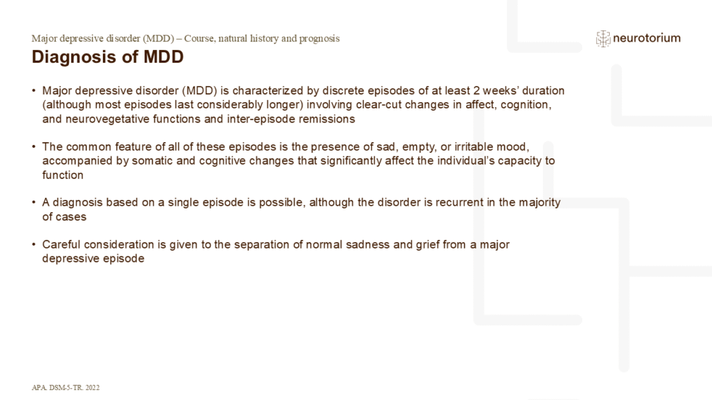 Diagnosis of MDD - Neurotorium