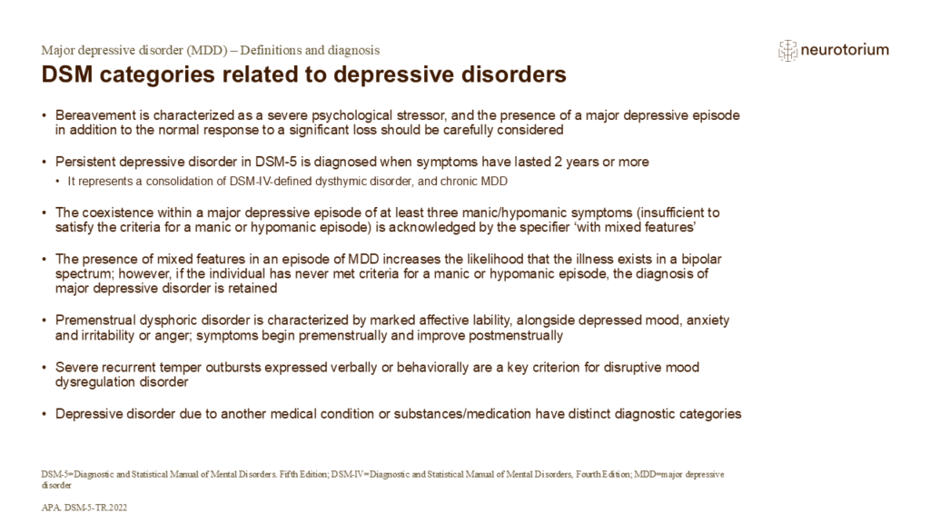 DSM categories related to depressive disorders