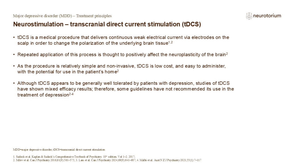 Neurostimulation – transcranial direct current stimulation (tDCS)