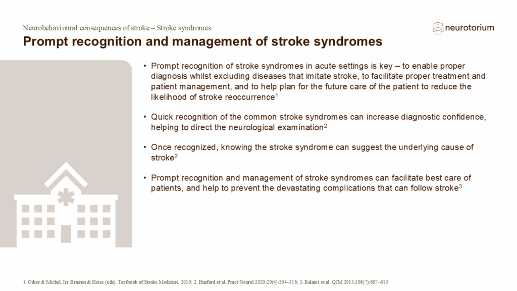 Prompt recognition and management of stroke syndromes