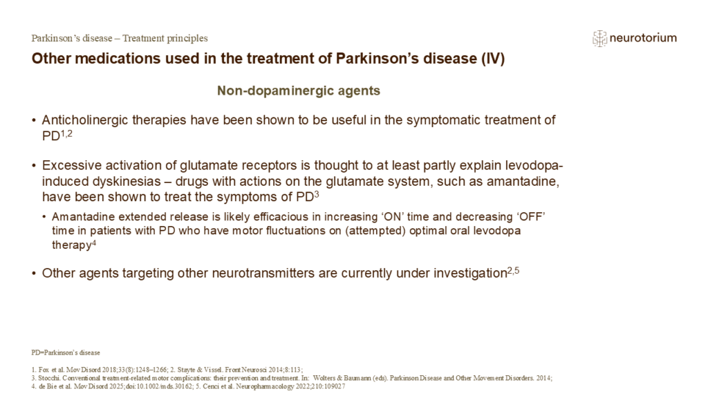 Other medications used in the treatment of Parkinson’s disease (IV)